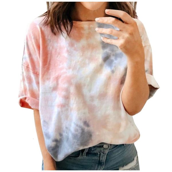 

oversized clothes harajuku women's summer tie-dye short sleeve crew-neck t-shirt casual tee, White
