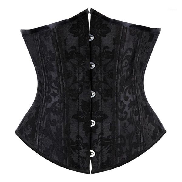 

women brocade steel boned under bust black waist trainer corset shapewear bustier plus size, Black;white