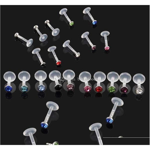 

10x mixed white/black acrylic cz crystal monroe lip labret bar ring stud pie sqcetn beauty888