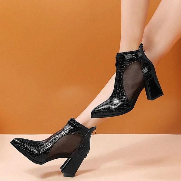 

gladiator boots 2020 new mesh ankle boot high heels dress shoes pointed toe pumps square heeled sandals black botas mujer 8588n #6h5r