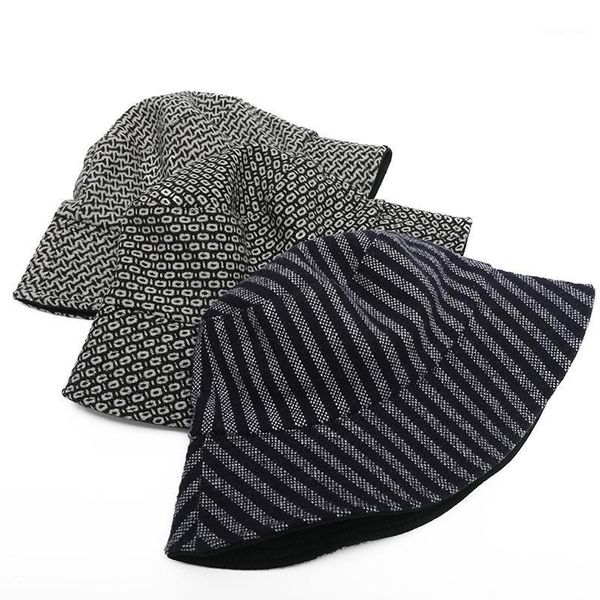 

new fisherman hat woolen cloth double-sided basin hat geometric pattern fashion couple hipster1