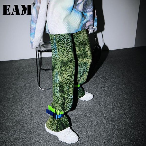 

eam] gradient color leopard high elastic waist wide leg trousers new loose pants women fashion spring autumn 2020 1dc292, Black;white