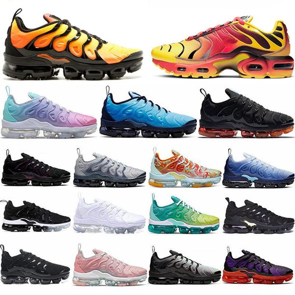 

new plus tn black laser crimson hyper violet cushion sneakers grid print triple black volt university red men women running shoes