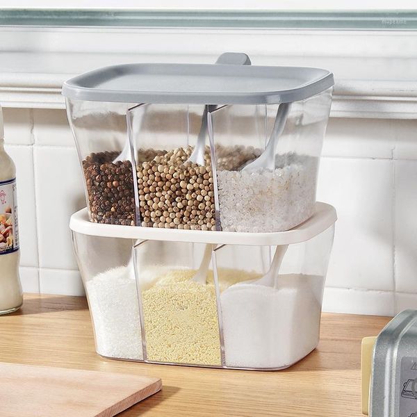 

storage bottles & jars plastic stackable seasoning box spice rack 3 gird with lid and spoon container for salt sugar pepper sp580991