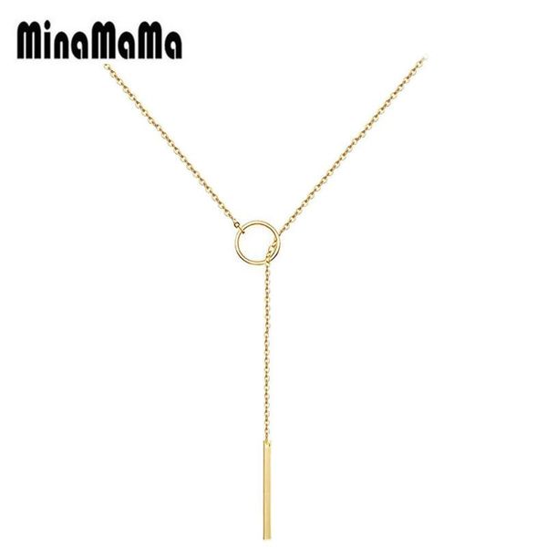 

pendant necklaces simple design stainless steel y bar hollow circle chain charm stick necklace jewelry, Silver