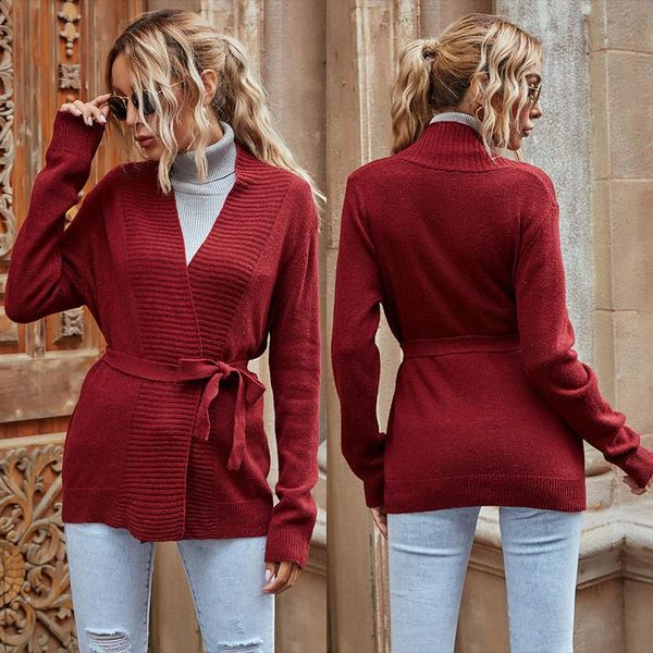 

зимние элегантные женские кардиганы 2020 повседневный длинными рукавами пояс сыпучие вязаный свитер пальто, White