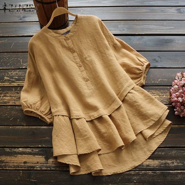 

women summer blouse zanzea 2020 vintage lantern sleeve shirts casual o neck patchwork blusas female button plus size tunic, White