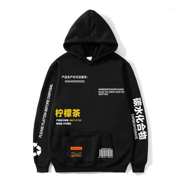 

lemon printed fleece pullovers hoodies men women 2020 casual hooded streetwear sweatshirts hip hop harajuku male 1, Black