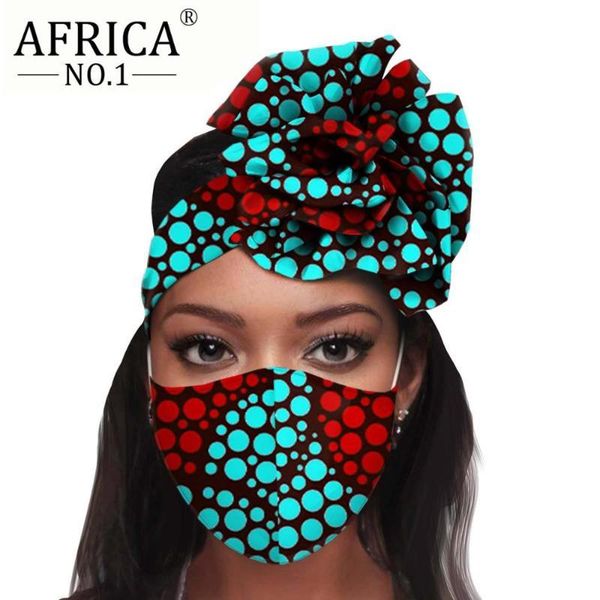 

2020 african headwear floral turban 2 pieces for women headscarf match print mask ladies head wrap headband accessories a20h015, Red