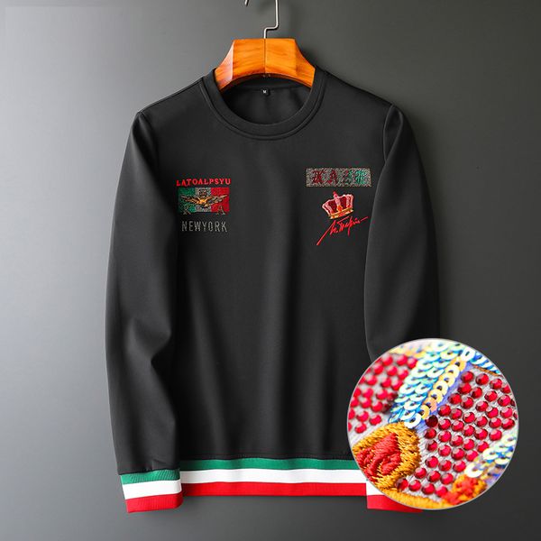 

high-quality black the neck men autumn clothes 2021 full jumper male hood embroidered strass streetwear 1486
