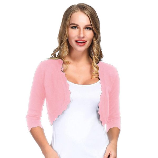 

womens coat 3 4 sleeve open front cropped length bolero elegant vintage slim shrug solid color spring ladies knitting cardigan, White;black