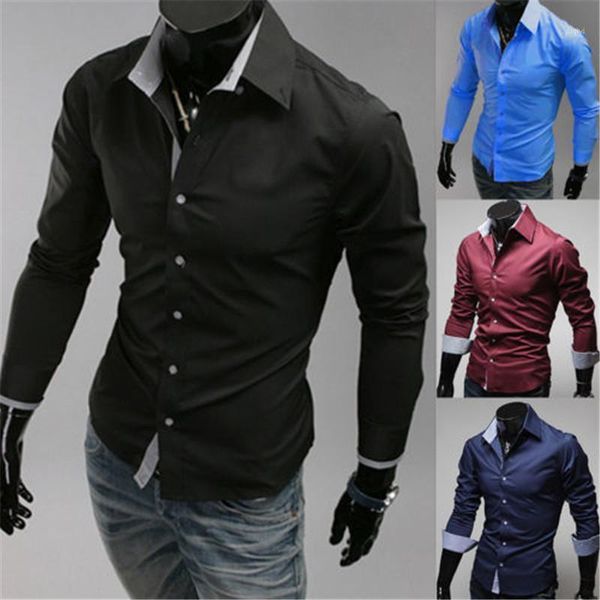

new fashion men's luxury stylish casual dress shirts long sleeve slim fit shirt men slim casual shirt1, White;black