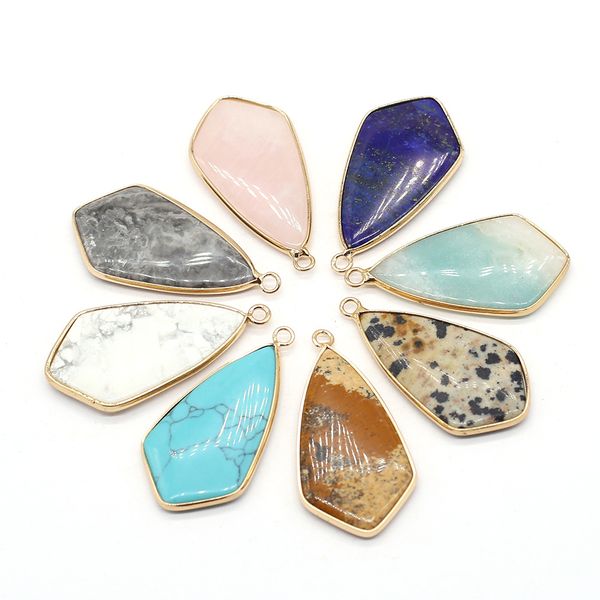 

point style turquoise natural stone charms rose quartz crystal pendant for earrings necklace jewelry making wholesale, Bronze;silver