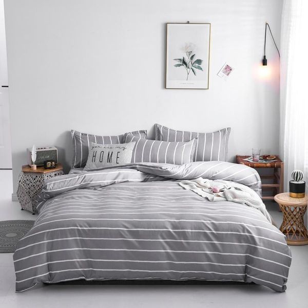 

bonenjoy bedding set king size stripe pattern roupa de cama grey duvet cover sets 3/4 pcs bedclothes quilt cover set for adult1