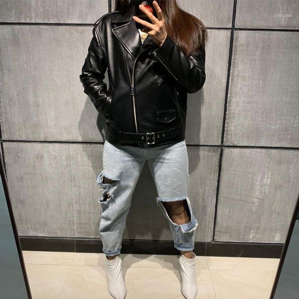 

women real leather jacket oversize ladies genuine leather coat1, Black