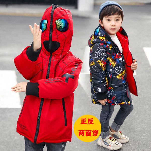 

boys winter jacket 2020 cartoon parka boys hooded winter coat double side wear with glasses fashion children jacket boys clothes lj201202, Blue;gray