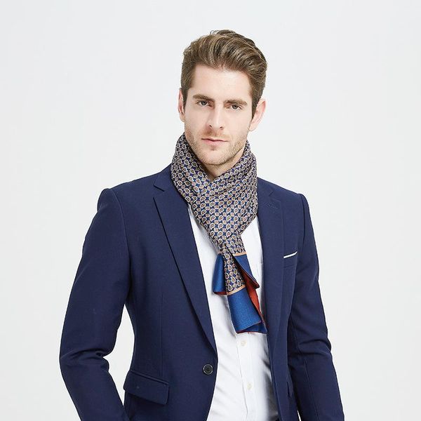

brand designer silk scarf business men scarf shawl retro double-sided winter bufanda de los hombres, Blue;gray