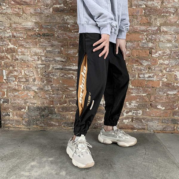 

men's autumn korean fashion sports loose and versatile grey legged casual pants students, Black