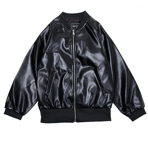 

ewq / men's wear 2020 spring new pu leather long sleeve loose jacket fashion korean trendy oversize black coat hd5461, Black;brown