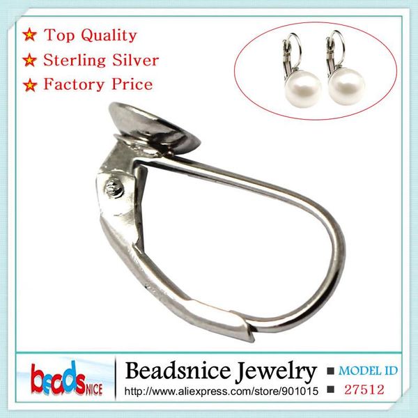 

hoop & huggie beadsnice 100% pure 925 sterling silver french earrings leverback earring hook with 5mm base diy components id27512, Golden;silver
