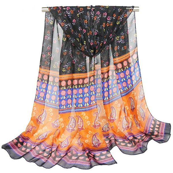 

160*50cm fashion chiffon scarf summer fashion new lady silk scarve small floral cashew print thin shawls wild women's scarf, Blue;gray