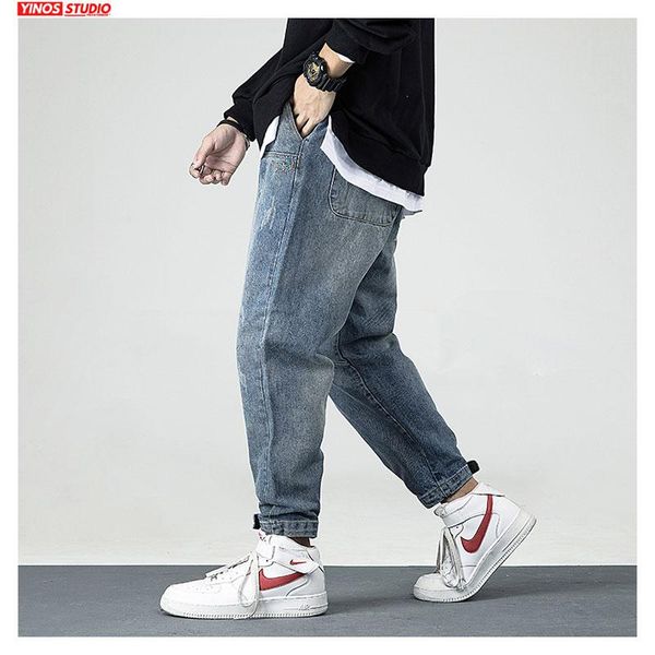 

dropshipping 2021 japanese mens pants men solid streetwear pocket denmin pants male distressed jeans, Black