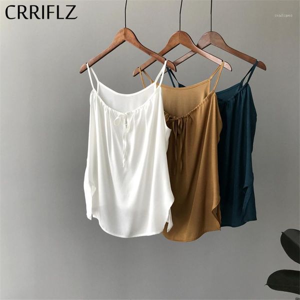 

crriflz 2020 new summer tank women solid lace up saghetti strap, White