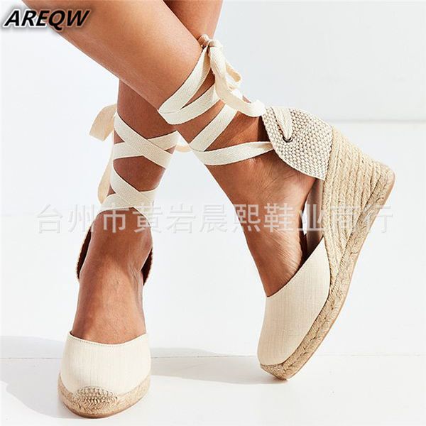 

women's espadrille ankle strap sandals comfortable slippers ladies womens casual shoes breathable flax hemp canvas pumps t200322, Black
