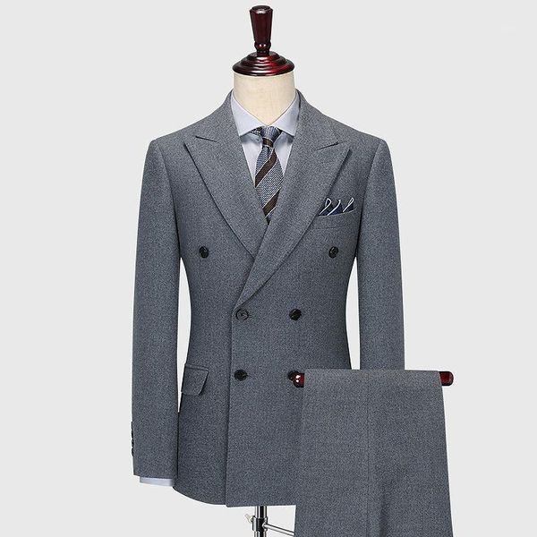 

100% wool double breasted retro grey winter thicken warm wedding suits for men plus slim fit blazer mens suit set1, White;black