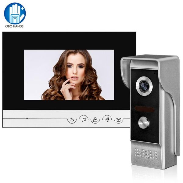 

video door phones 7" tft color phone intercom system wired bell interphone screen monitor with 25 ringtone-v70r+m4