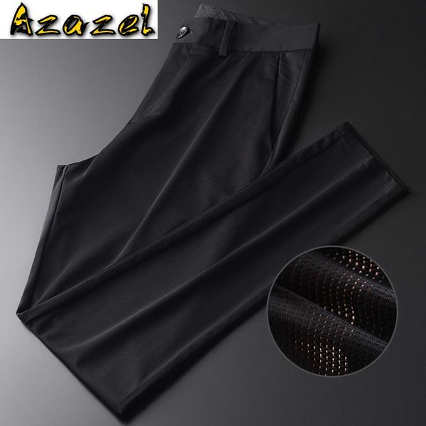

men's pants azazel summer thin mens luxury solid color silk lodowaty ventilate elastic male fashion slim casual trousers, Black