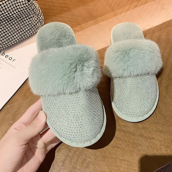 

winter furry baotou slippers women's rhinestone decor fluffy slippers warm slipper crystal soft ladies shoes woman female shoes x1020, Black