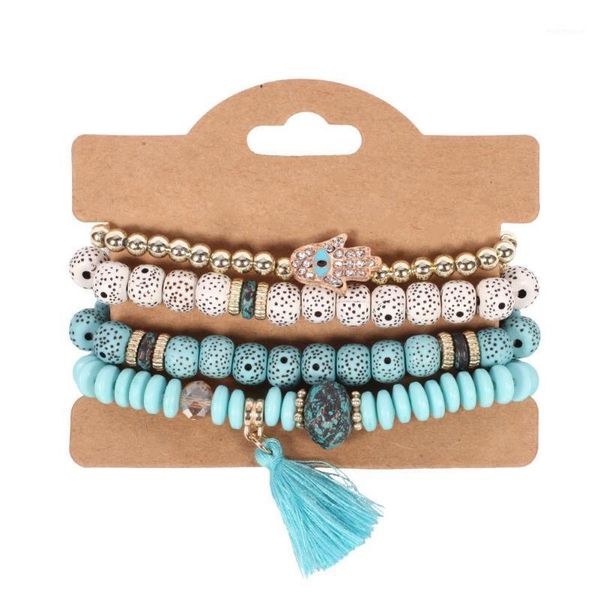 

beaded, strands 4pcs bohemian vintage women bracelet faux pearl bodhi beads tassel set statement jewelry woman's accesories1, Black
