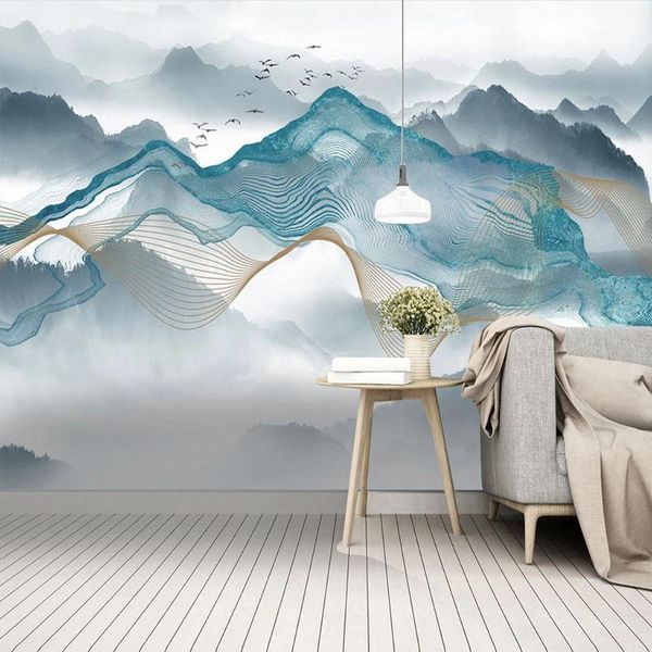 

custom p wallpaper modern abstract lines ink landscape murals living room tv sofa bedroom study home decor papel de parede1
