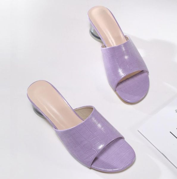 

slippers 2021 summer clear transparent med heel slides fashion spike heels slipper sandals for shoes women, Black