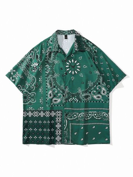 

men paisley print single breasted shirt 376d#, White;black