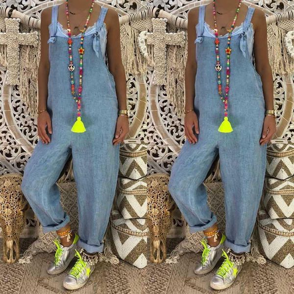 

women jumpsuit casual ladies overalls women sleeveless denim jumpsuit romper casual solid pocket strap harem pants trousers1, Black;white