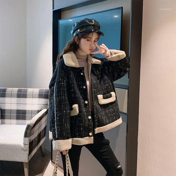 

faux fur coat winter jacket women 2020 new single breasted faux lamb fur jacket warm thick fashion loose plush ladies coat women1, Black