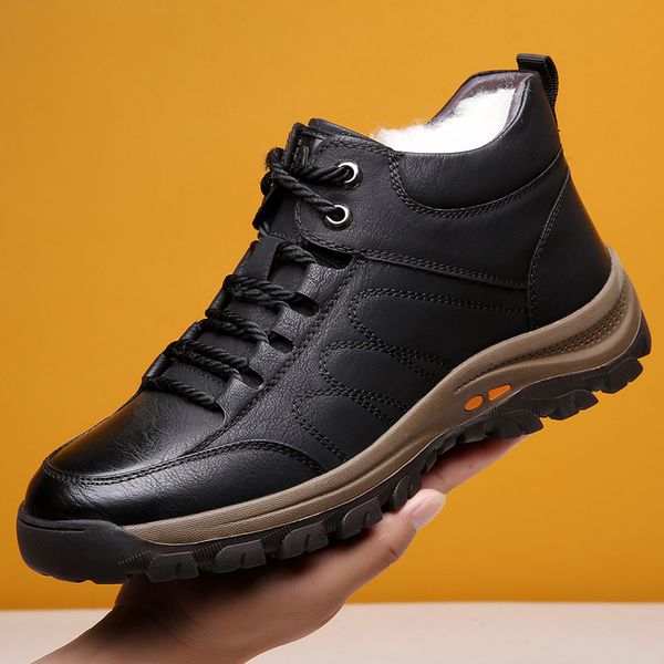 

men snow boots warm comfortable winter ankle boots 2020 new fashion plush warm outdoor men boots male winter, Black