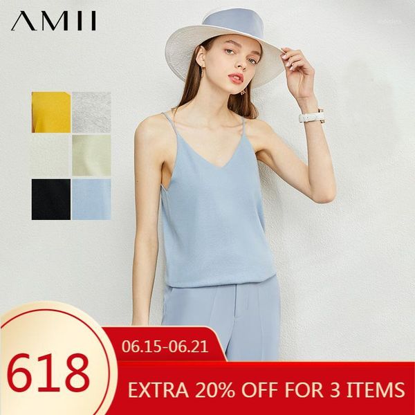 

amii minimalism spring summer knitted soft solid vest women causal vneck sleeveless camisole women 120401701, White