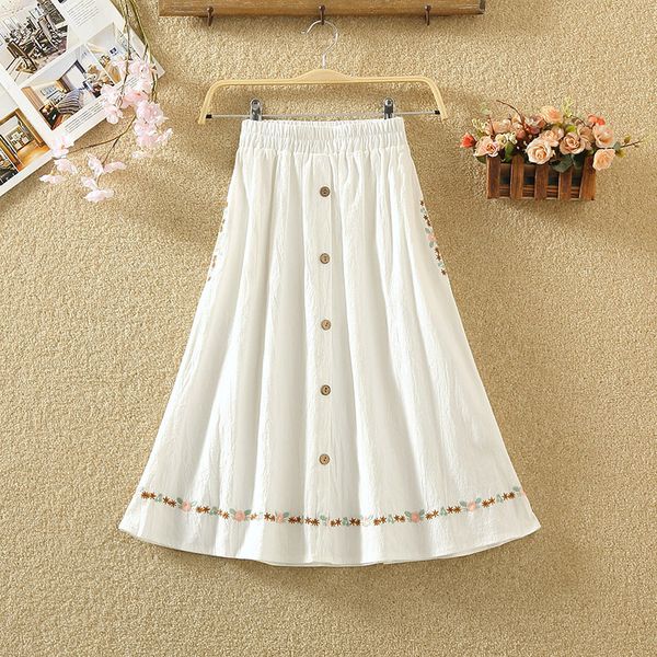 

2021 female skirts long new elastic arrival restoring ancient forms of literature and art a word skirt embroidered flower pocket tw67, Black
