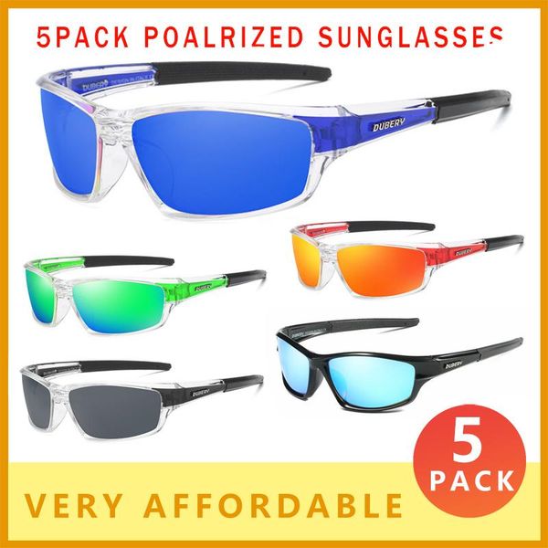 

5 pack dubery polarized sport sunglasses men women fashion driving travel sun glasses male super light frame uv goggles ce n25, White;black