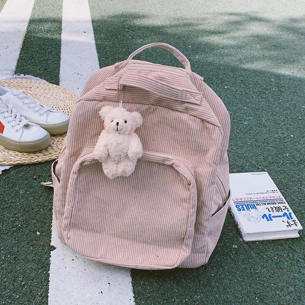 

solid color ins wind schoolbag female small fresh corduroy simple backpack female korean version of cute forest school style