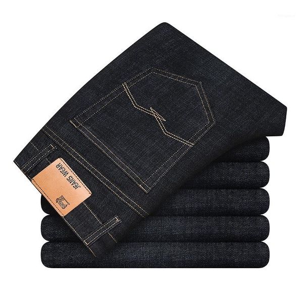 

2020 autumn stretch jeans for men casual cotton loose fit denim pants black blue baggy trouser business jeans1