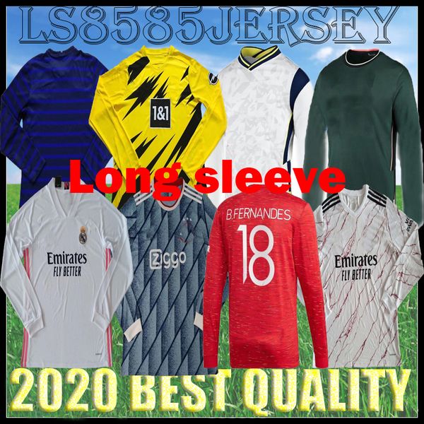 

20 21 real madrid son long sleeve home away arsen soccer jerseys dortmund football shirt united 2020 2021 havertz de bruyne fff men uniform, Black;yellow