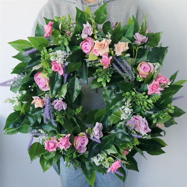

1pc simulated rose wreath decorative garland wall hanging artificial wreath