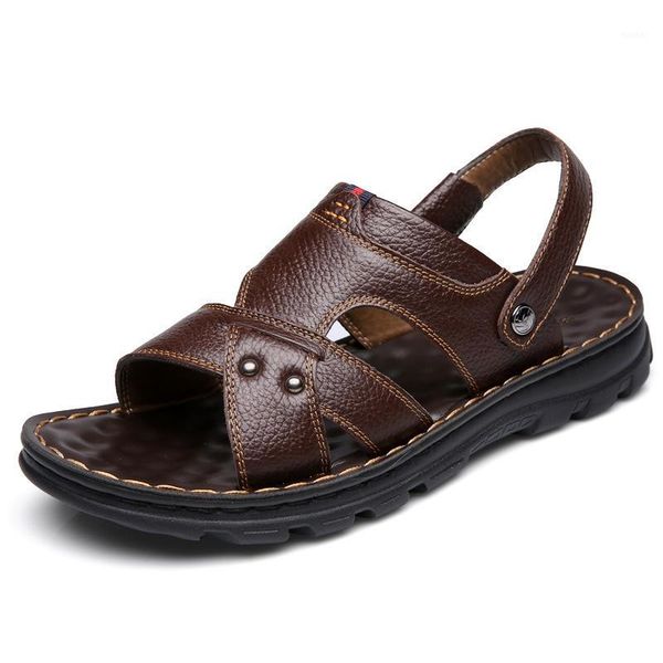 

slippers men's summer shoes soft bottom casual beach dual-use leather sandals men mens flip flop mans1, Black