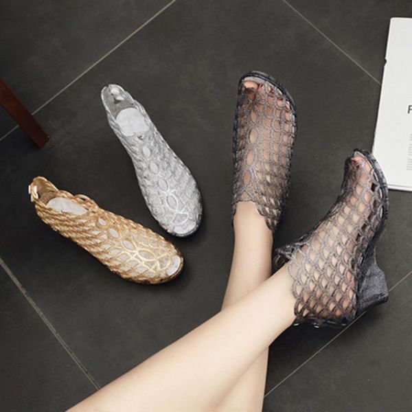 

elegant women's sandals new lady bling sandals summer women casual jelly shoes woman high heels hollow out mesh female, Black