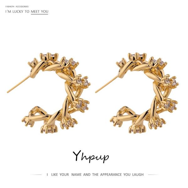 

yhpup gold metal twisted серьги стержня корейских изысканный блестящий цирконий серьги женщины геометрическая texture kolczyki ювелирные изд, Golden;silver