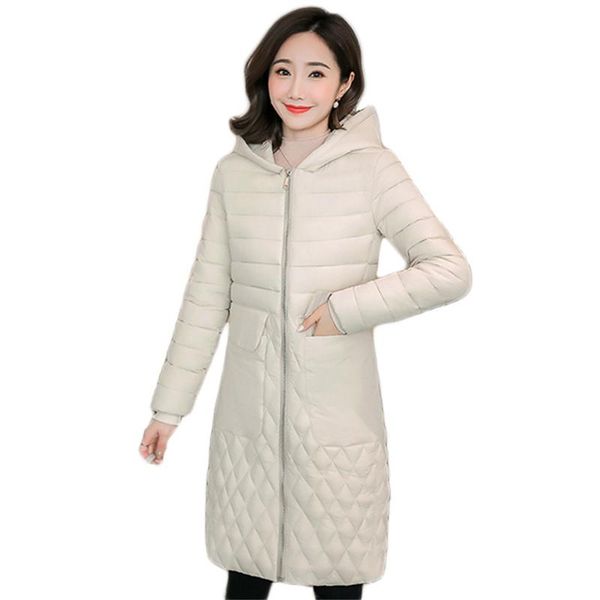 

women's down & parkas 2021 winter coat women fashion slim light thin cotton jackets beige plus size long sleeve hooded feminina jd946, Black